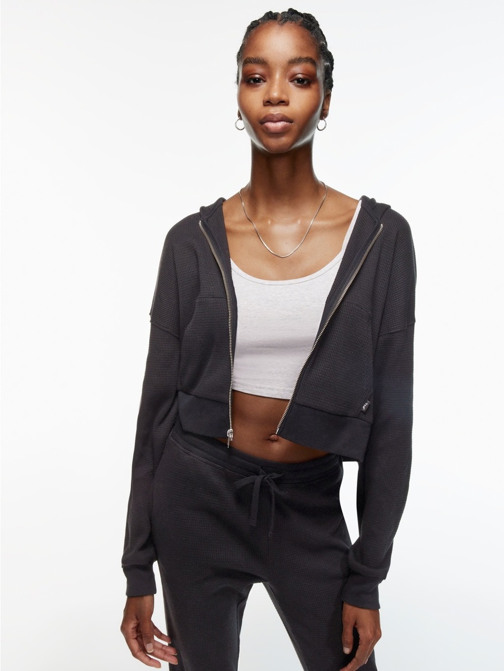 Aritzia TNA Black Cropped Zip-up Hoodie